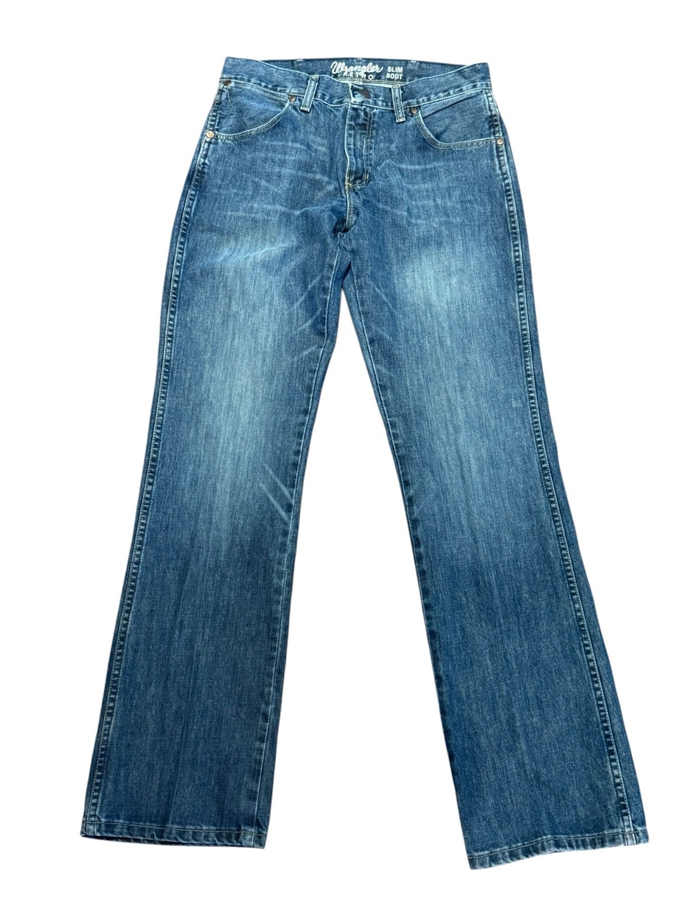 Wrangler Retro Slim Boot Medium Blue Bootcut Denim Jeans Mens 32 x 34